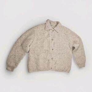 Vtg Wool Blend Eddie Bauer Chunky Knit Wool Cardigan Sweater Cream Large UK Made